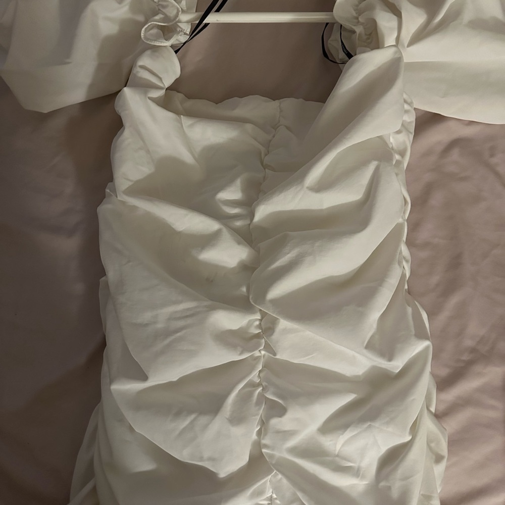 White Ruched Mini Dress